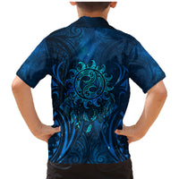New Zealand Dream Catcher Family Matching Mermaid Dress and Hawaiian Shirt Maori Koru Pattern Blue Version LT05 - Polynesian Pride
