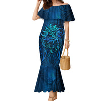 New Zealand Dream Catcher Family Matching Mermaid Dress and Hawaiian Shirt Maori Koru Pattern Blue Version LT05 Mom's Dress Blue - Polynesian Pride