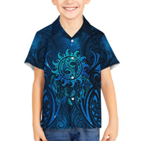 New Zealand Dream Catcher Family Matching Off The Shoulder Long Sleeve Dress and Hawaiian Shirt Maori Koru Pattern Blue Version LT05 Son's Shirt Blue - Polynesian Pride