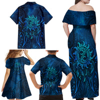 New Zealand Dream Catcher Family Matching Off Shoulder Maxi Dress and Hawaiian Shirt Maori Koru Pattern Blue Version LT05 - Polynesian Pride