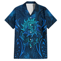 New Zealand Dream Catcher Family Matching Off Shoulder Maxi Dress and Hawaiian Shirt Maori Koru Pattern Blue Version LT05 Dad's Shirt - Short Sleeve Blue - Polynesian Pride