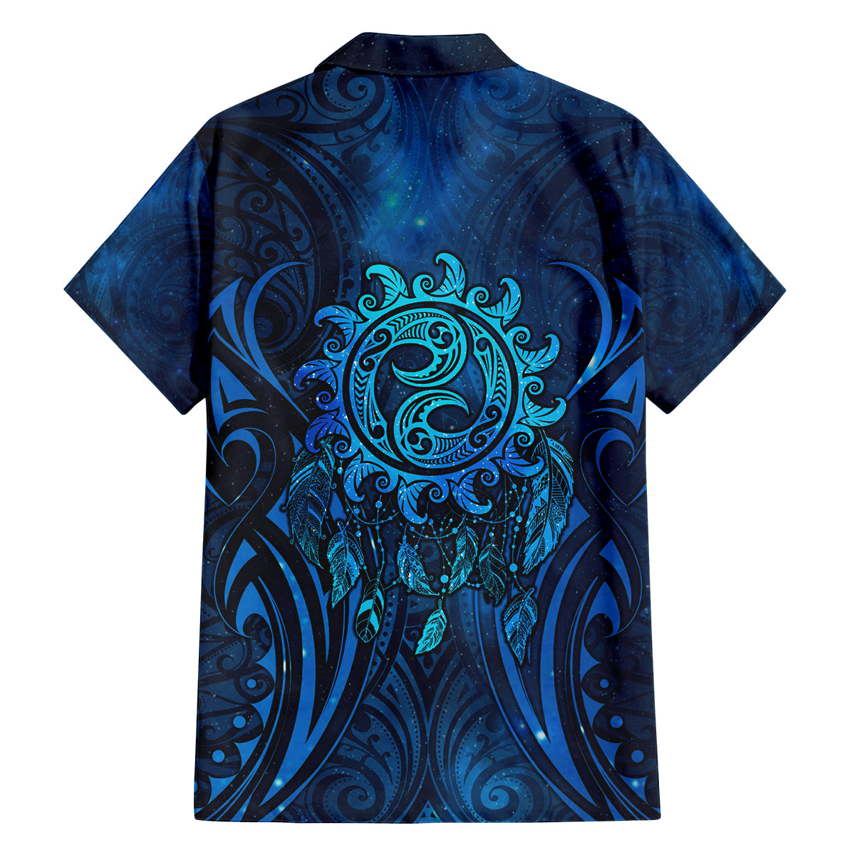 New Zealand Dream Catcher Family Matching Off Shoulder Short Dress and Hawaiian Shirt Maori Koru Pattern Blue Version LT05 - Polynesian Pride