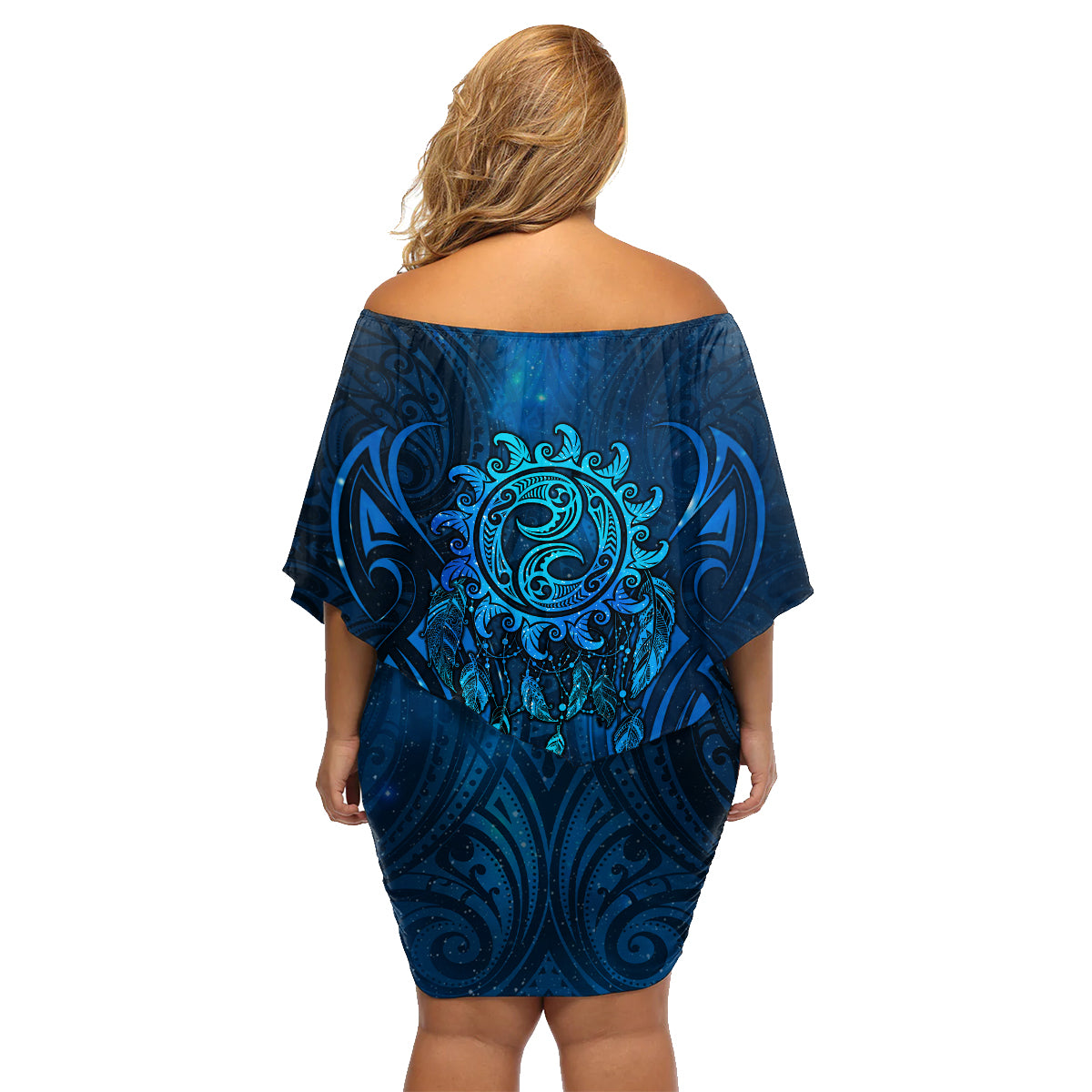 New Zealand Dream Catcher Family Matching Off Shoulder Short Dress and Hawaiian Shirt Maori Koru Pattern Blue Version LT05 - Polynesian Pride