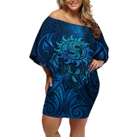 New Zealand Dream Catcher Off Shoulder Short Dress Maori Koru Pattern Blue Version LT05 Women Blue - Polynesian Pride