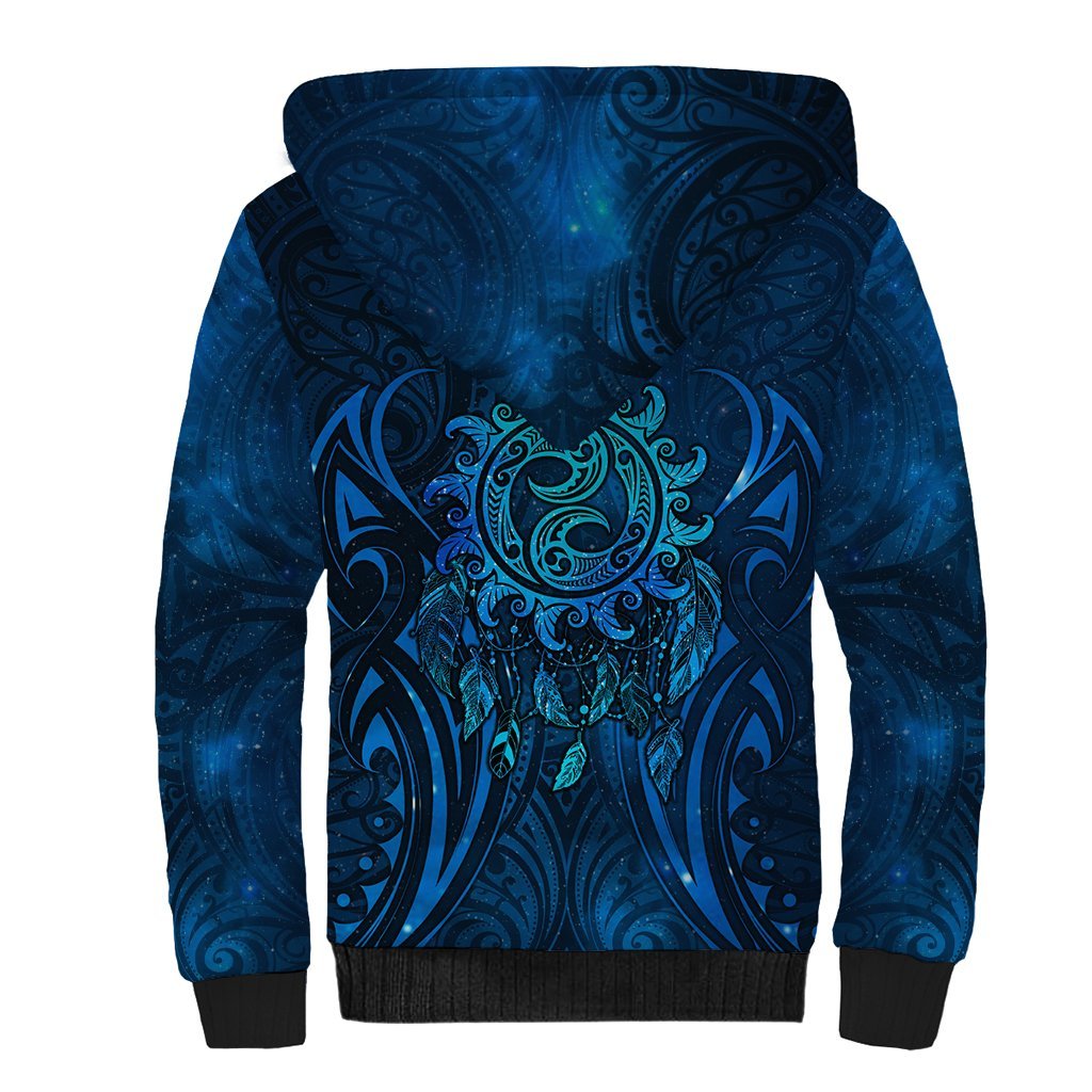 New Zealand Dream Catcher Sherpa Hoodie Maori Koru Pattern Blue Version LT05 - Polynesian Pride