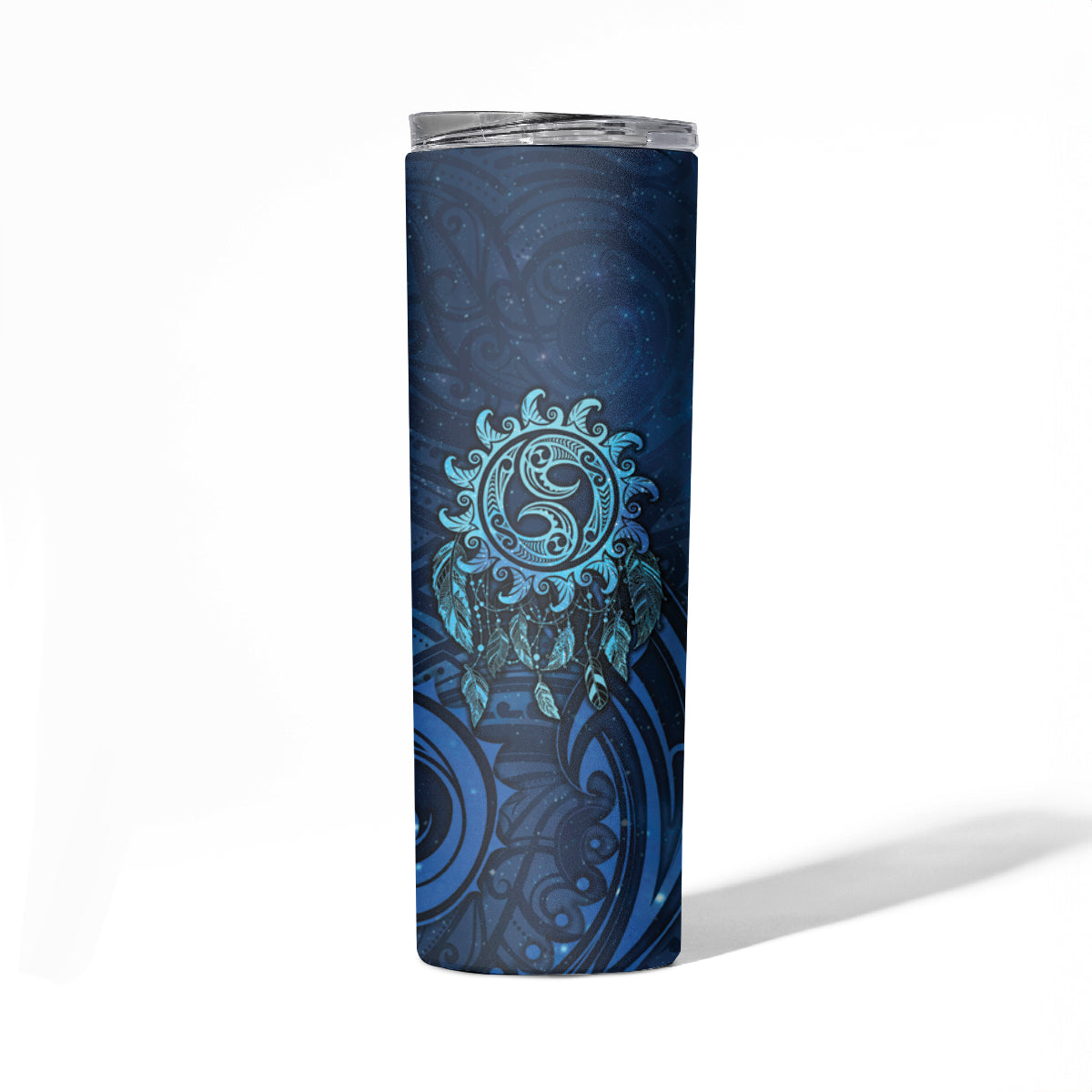 New Zealand Dream Catcher Skinny Tumbler Maori Koru Pattern Blue Version