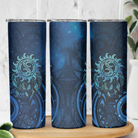 New Zealand Dream Catcher Skinny Tumbler Maori Koru Pattern Blue Version