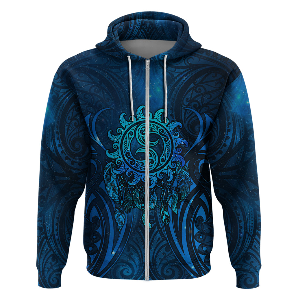 New Zealand Dream Catcher Zip Hoodie Maori Koru Pattern Blue Version LT05 Zip Hoodie Blue - Polynesian Pride