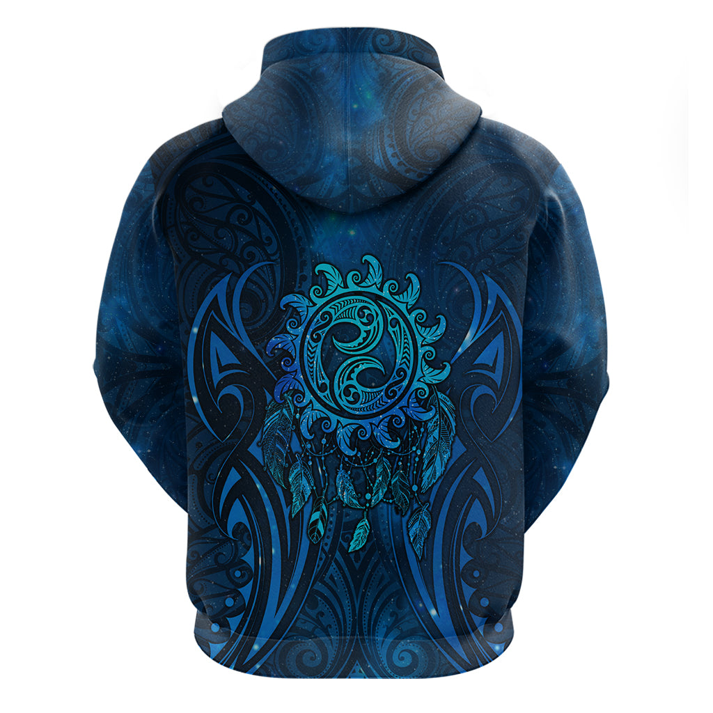 New Zealand Dream Catcher Zip Hoodie Maori Koru Pattern Blue Version LT05 - Polynesian Pride