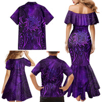 New Zealand Dream Catcher Family Matching Mermaid Dress and Hawaiian Shirt Maori Koru Pattern Purple Version LT05 - Polynesian Pride