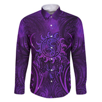 New Zealand Dream Catcher Family Matching Mermaid Dress and Hawaiian Shirt Maori Koru Pattern Purple Version LT05 Dad's Shirt - Long Sleeve Purple - Polynesian Pride
