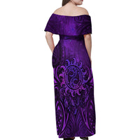 New Zealand Dream Catcher Family Matching Off Shoulder Maxi Dress and Hawaiian Shirt Maori Koru Pattern Purple Version LT05 - Polynesian Pride