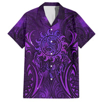 New Zealand Dream Catcher Family Matching Off Shoulder Short Dress and Hawaiian Shirt Maori Koru Pattern Purple Version LT05 Dad's Shirt - Short Sleeve Purple - Polynesian Pride