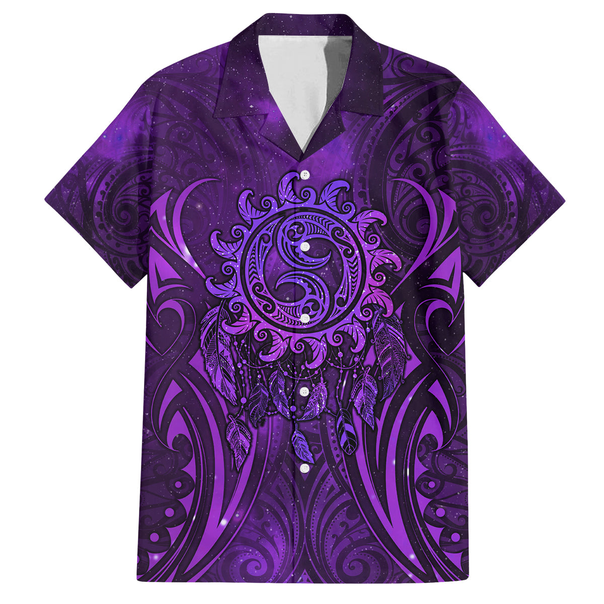 New Zealand Dream Catcher Family Matching Summer Maxi Dress and Hawaiian Shirt Maori Koru Pattern Purple Version LT05 Dad's Shirt - Short Sleeve Purple - Polynesian Pride