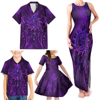 New Zealand Dream Catcher Family Matching Tank Maxi Dress and Hawaiian Shirt Maori Koru Pattern Purple Version LT05 - Polynesian Pride