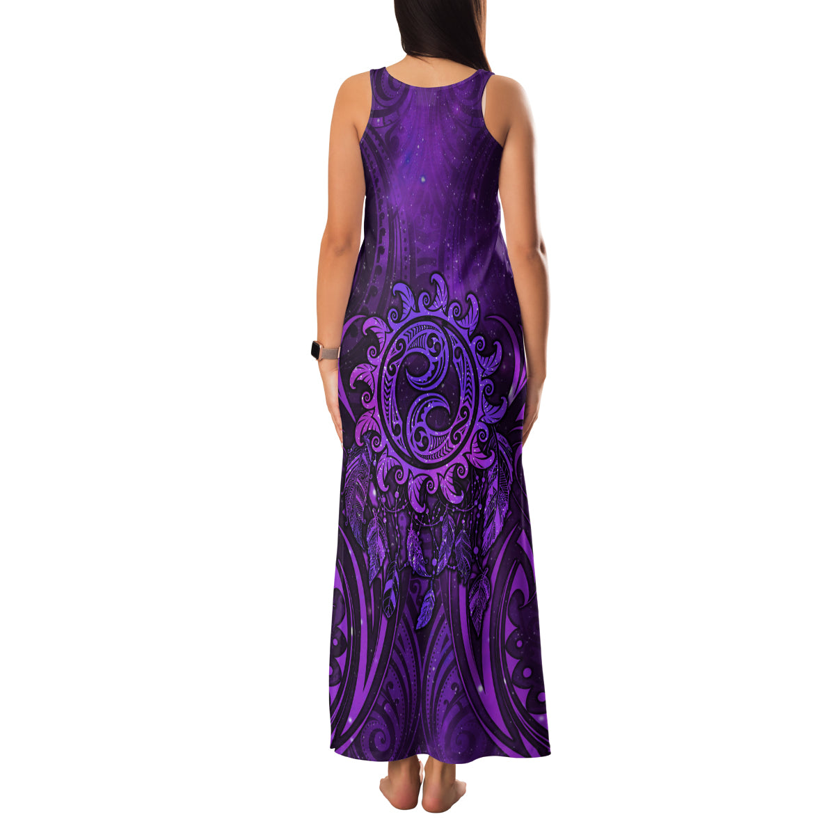 New Zealand Dream Catcher Family Matching Tank Maxi Dress and Hawaiian Shirt Maori Koru Pattern Purple Version LT05 - Polynesian Pride