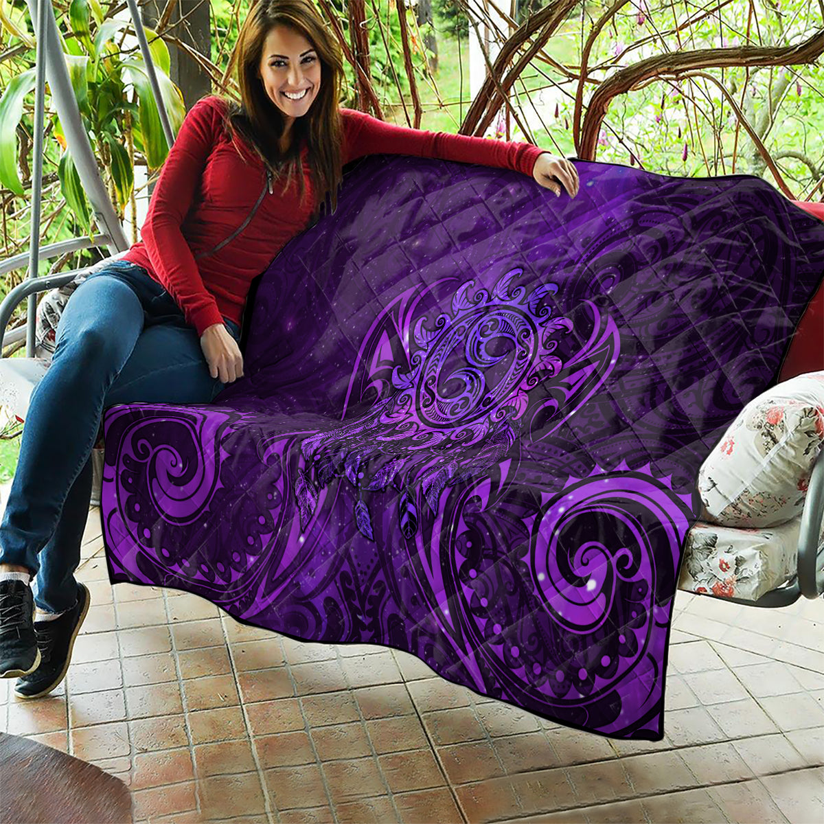 New Zealand Dream Catcher Quilt Maori Koru Pattern Purple Version LT05 - Polynesian Pride