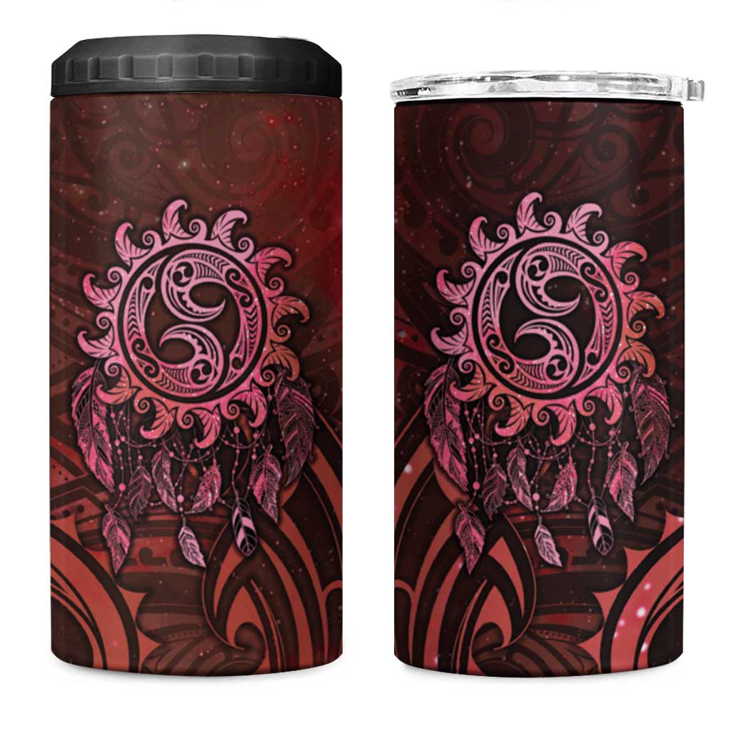 New Zealand Dream Catcher 4 in 1 Can Cooler Tumbler Maori Koru Pattern Red Version