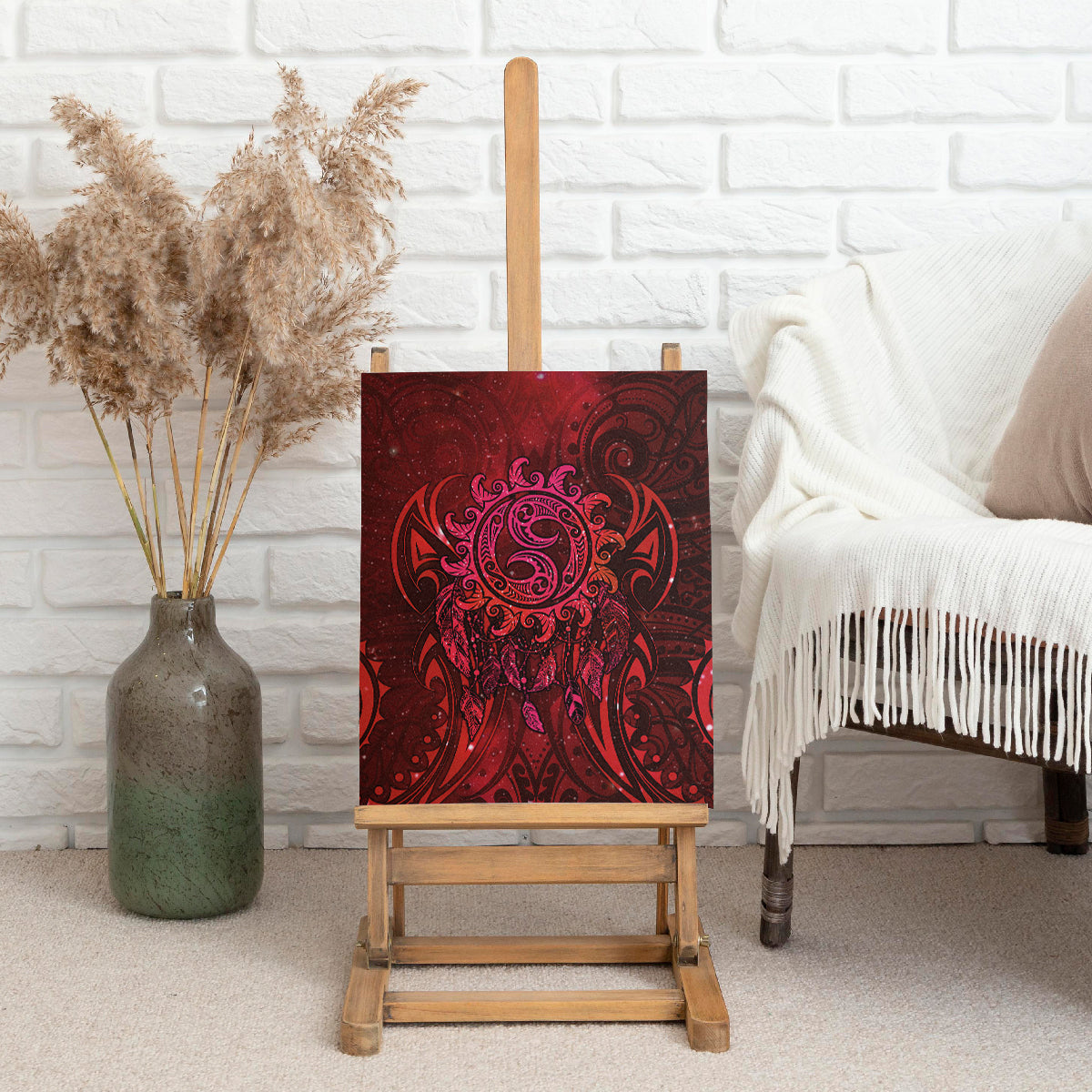 New Zealand Dream Catcher Canvas Wall Art Maori Koru Pattern Red Version