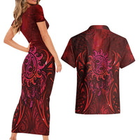 New Zealand Dream Catcher Couples Matching Short Sleeve Bodycon Dress and Hawaiian Shirt Maori Koru Pattern Red Version LT05 - Polynesian Pride
