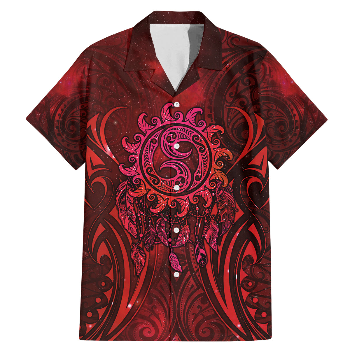 New Zealand Dream Catcher Family Matching Mermaid Dress and Hawaiian Shirt Maori Koru Pattern Red Version LT05 Dad's Shirt - Short Sleeve Red - Polynesian Pride