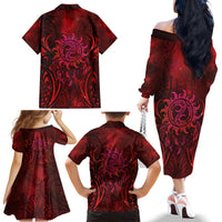 New Zealand Dream Catcher Family Matching Off The Shoulder Long Sleeve Dress and Hawaiian Shirt Maori Koru Pattern Red Version LT05 - Polynesian Pride