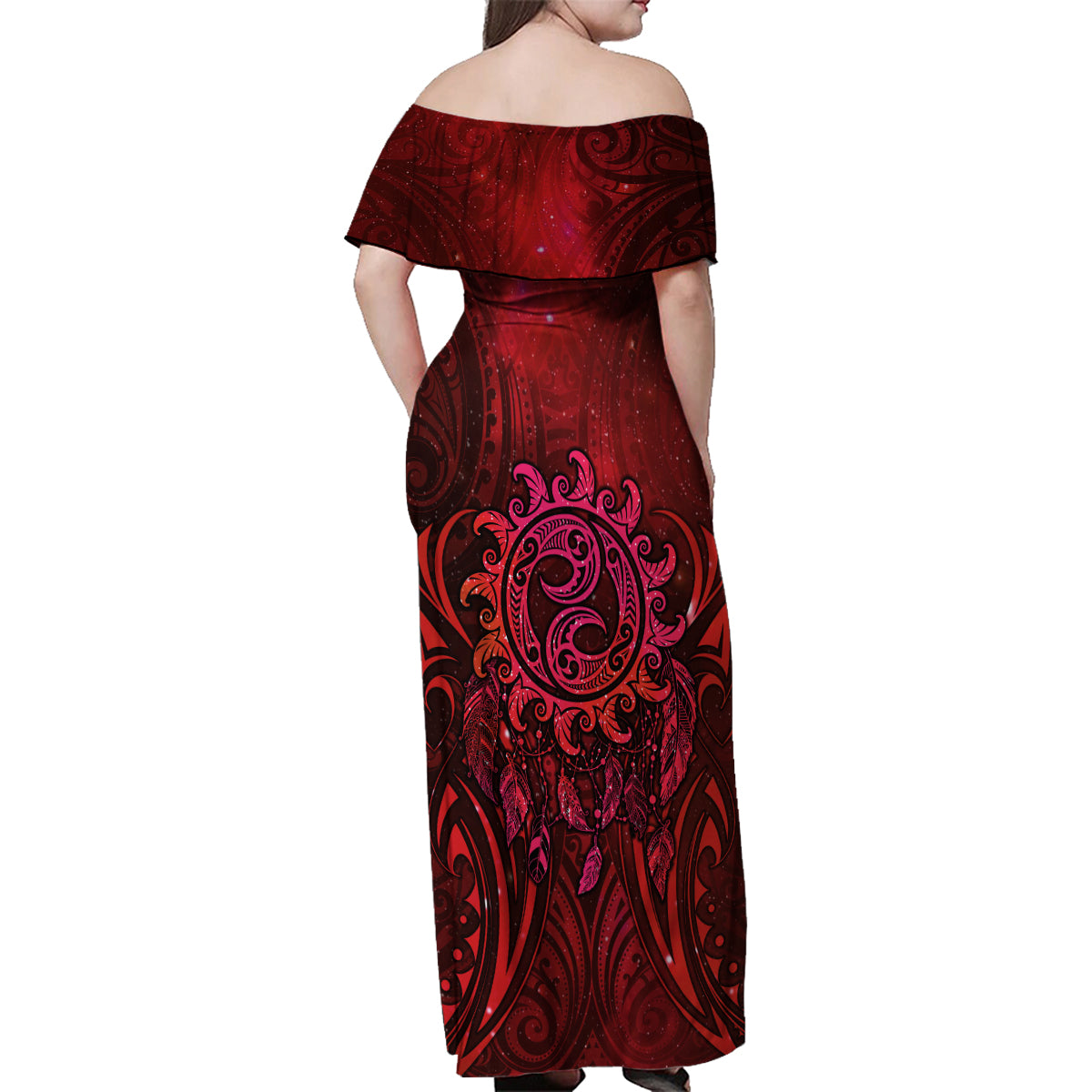 New Zealand Dream Catcher Family Matching Off Shoulder Maxi Dress and Hawaiian Shirt Maori Koru Pattern Red Version LT05 - Polynesian Pride