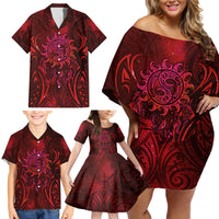 New Zealand Dream Catcher Family Matching Off Shoulder Short Dress and Hawaiian Shirt Maori Koru Pattern Red Version LT05 - Polynesian Pride