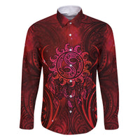 New Zealand Dream Catcher Family Matching Off Shoulder Short Dress and Hawaiian Shirt Maori Koru Pattern Red Version LT05 Dad's Shirt - Long Sleeve Red - Polynesian Pride