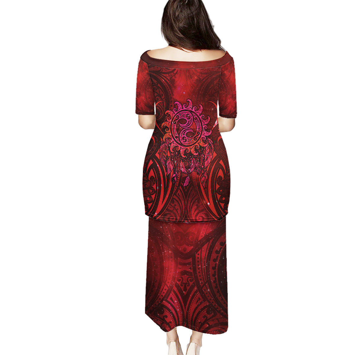 New Zealand Dream Catcher Family Matching Puletasi and Hawaiian Shirt Maori Koru Pattern Red Version LT05 - Polynesian Pride