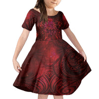 New Zealand Dream Catcher Family Matching Short Sleeve Bodycon Dress and Hawaiian Shirt Maori Koru Pattern Red Version LT05 Daughter's Dress Red - Polynesian Pride