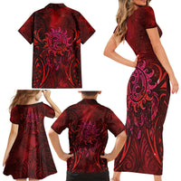 New Zealand Dream Catcher Family Matching Short Sleeve Bodycon Dress and Hawaiian Shirt Maori Koru Pattern Red Version LT05 - Polynesian Pride