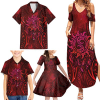 New Zealand Dream Catcher Family Matching Summer Maxi Dress and Hawaiian Shirt Maori Koru Pattern Red Version LT05 - Polynesian Pride