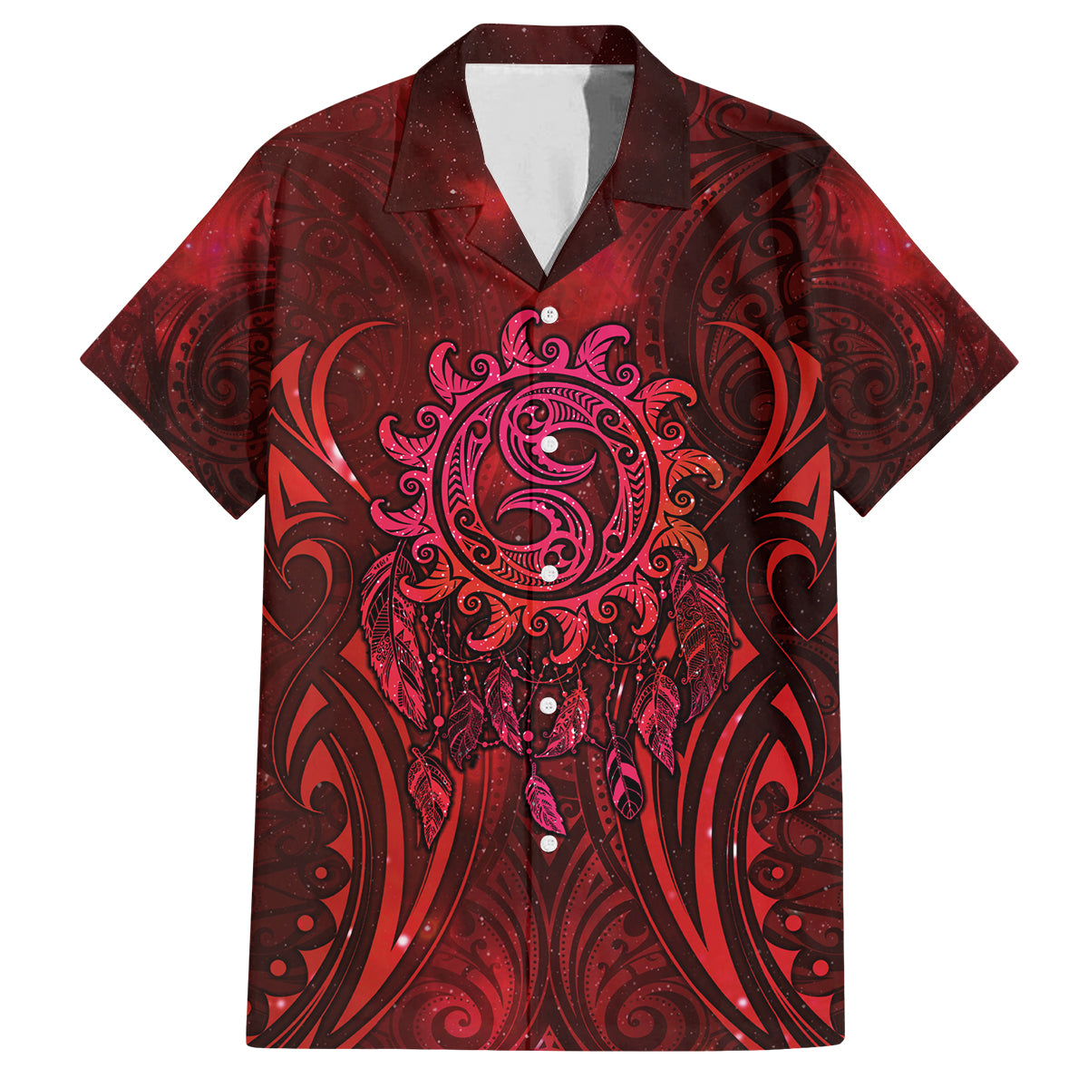 New Zealand Dream Catcher Family Matching Summer Maxi Dress and Hawaiian Shirt Maori Koru Pattern Red Version LT05 Dad's Shirt - Short Sleeve Red - Polynesian Pride