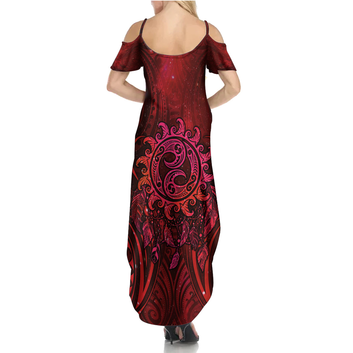 New Zealand Dream Catcher Family Matching Summer Maxi Dress and Hawaiian Shirt Maori Koru Pattern Red Version LT05 - Polynesian Pride