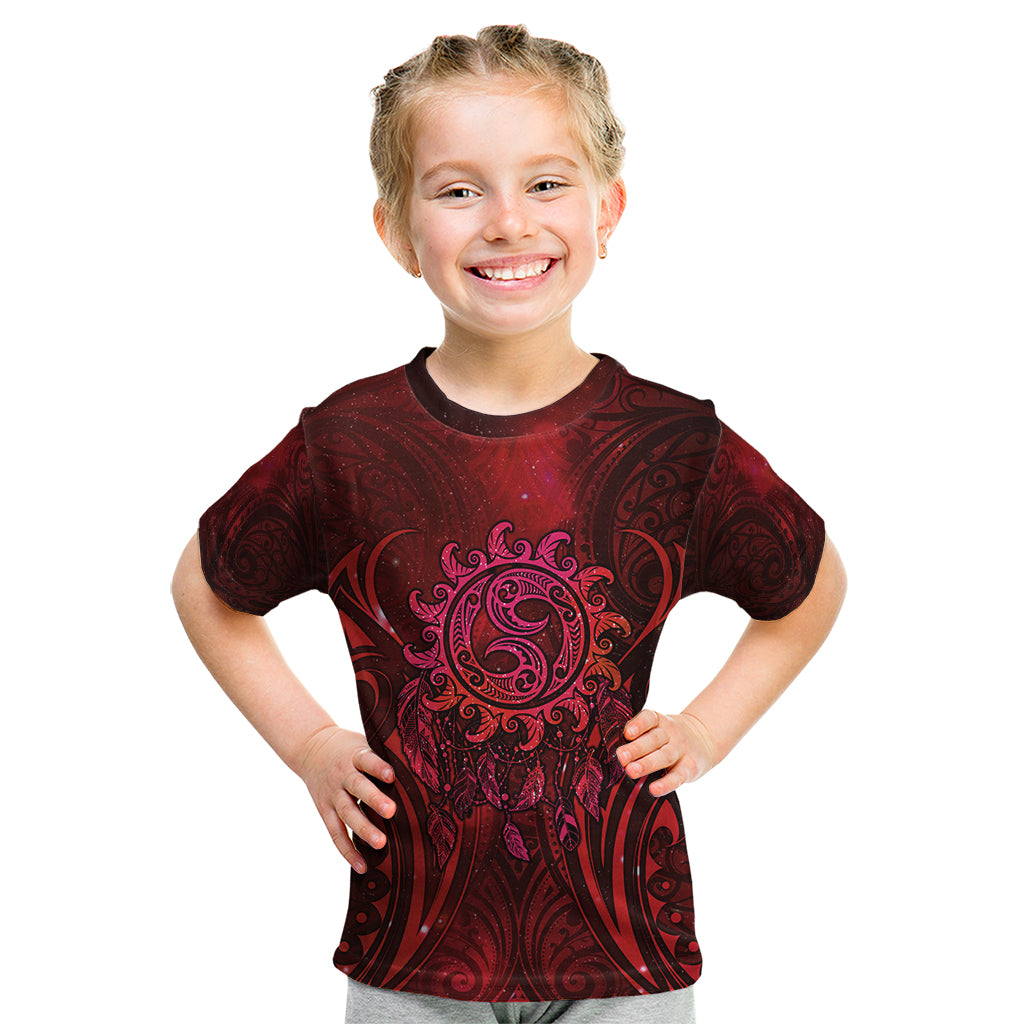 New Zealand Dream Catcher Kid T Shirt Maori Koru Pattern Red Version LT05 Red - Polynesian Pride