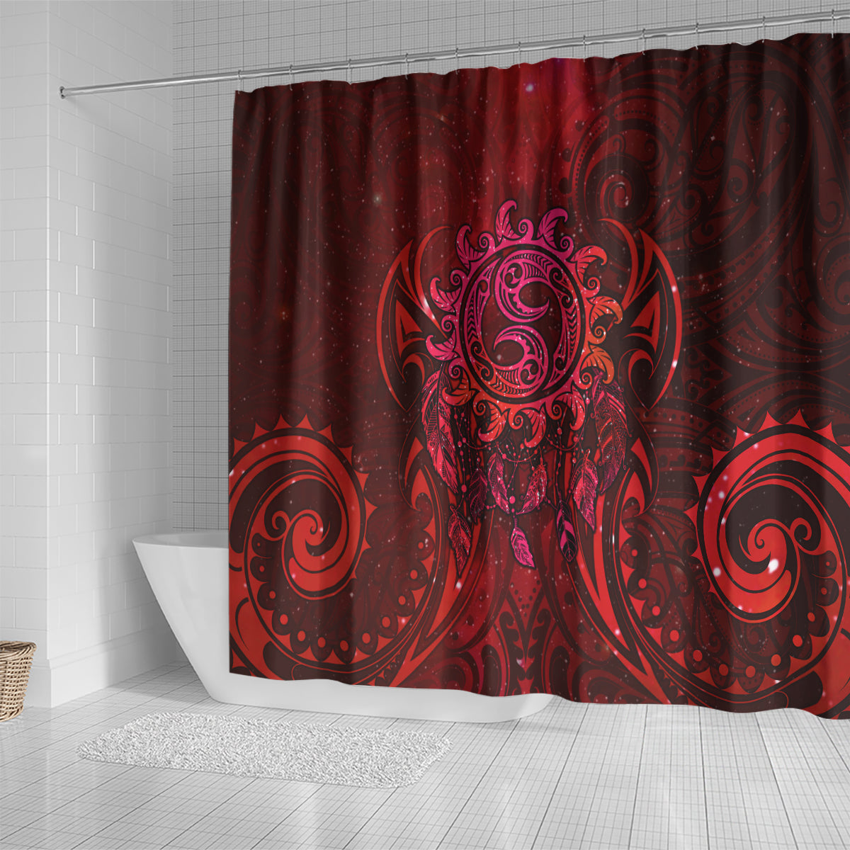 New Zealand Dream Catcher Shower Curtain Maori Koru Pattern Red Version LT05 - Polynesian Pride