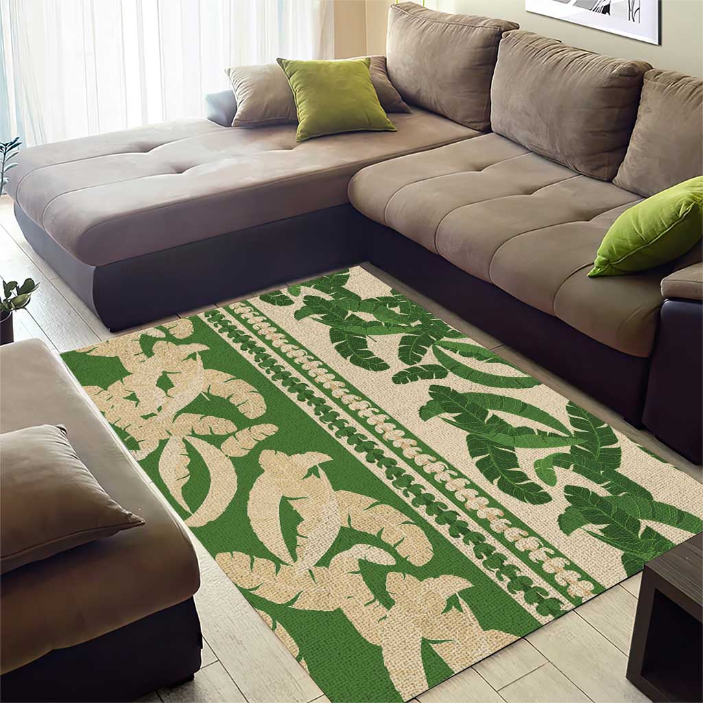Hawaii Pua Kenikeni Lei Area Rug With Lau Maia Green