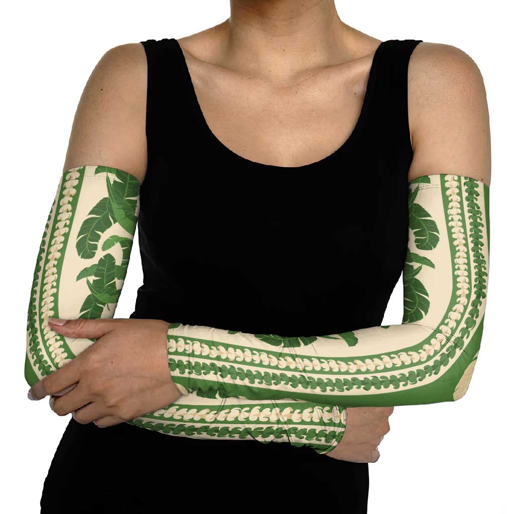 Hawaii Pua Kenikeni Lei Arm Sleeves With Lau Maia Green