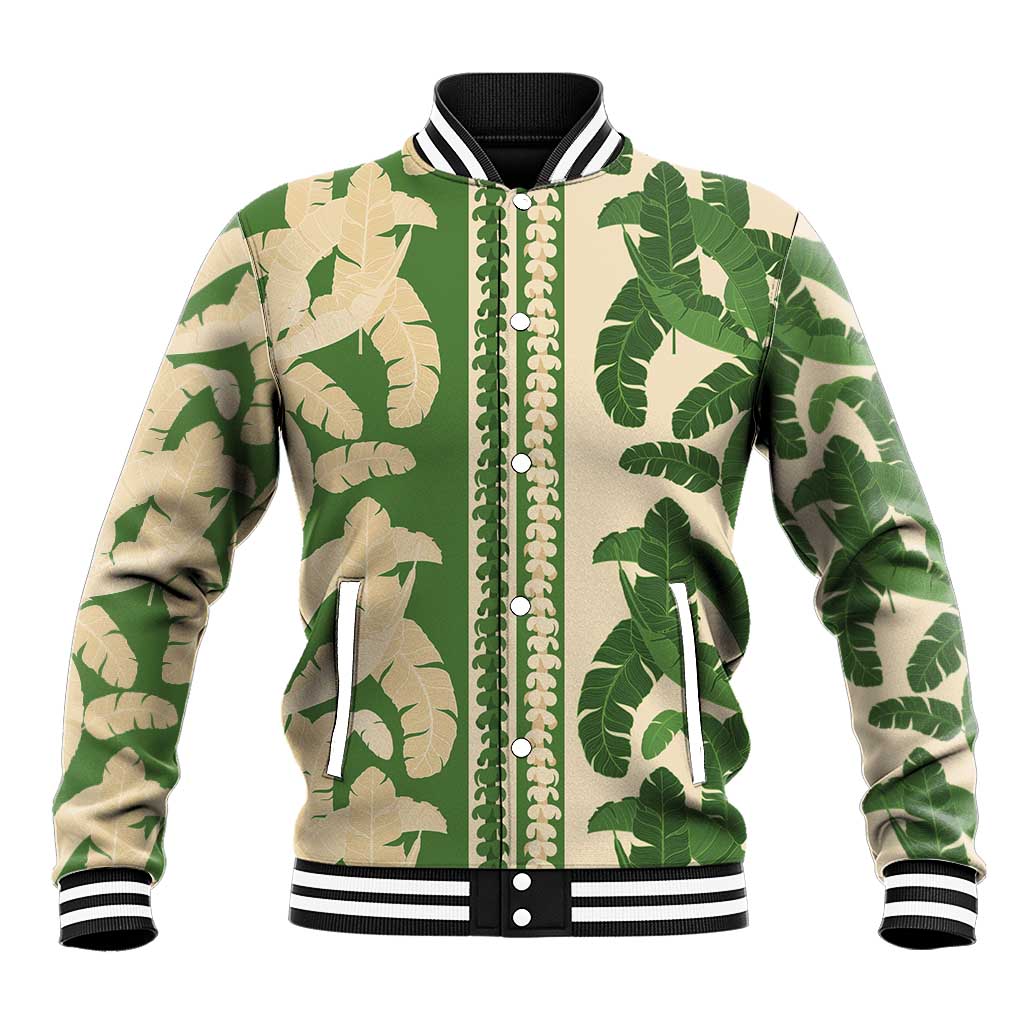 Hawaii Pua Kenikeni Lei Baseball Jacket With Lau Maia Green