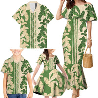 Hawaii Pua Kenikeni Lei Family Matching Mermaid Dress and Hawaiian Shirt With Lau Maia Green LT05 - Polynesian Pride