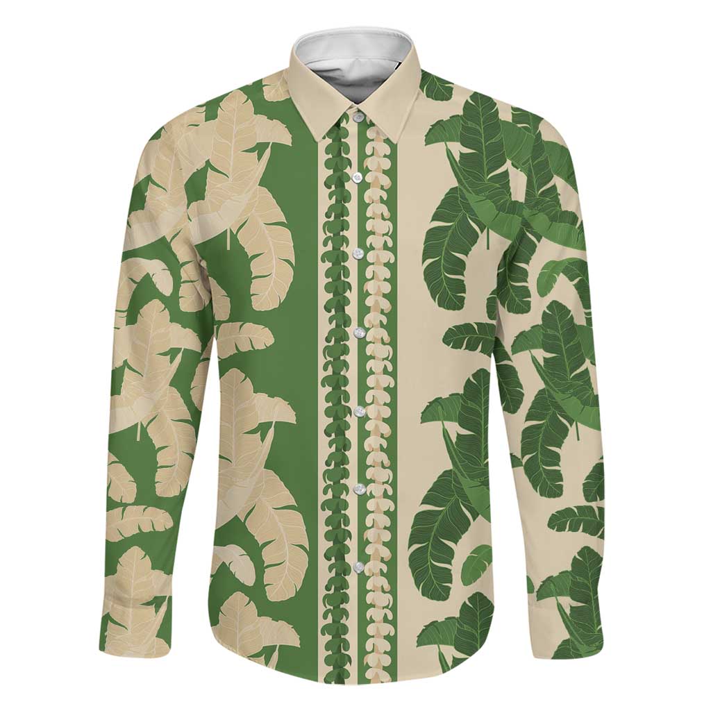 Hawaii Pua Kenikeni Lei Family Matching Mermaid Dress and Hawaiian Shirt With Lau Maia Green LT05 Dad's Shirt - Long Sleeve Green - Polynesian Pride