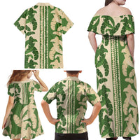 Hawaii Pua Kenikeni Lei Family Matching Off Shoulder Maxi Dress and Hawaiian Shirt With Lau Maia Green LT05 - Polynesian Pride