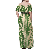 Hawaii Pua Kenikeni Lei Family Matching Off Shoulder Maxi Dress and Hawaiian Shirt With Lau Maia Green LT05 - Polynesian Pride