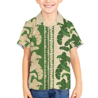 Hawaii Pua Kenikeni Lei Family Matching Off Shoulder Short Dress and Hawaiian Shirt With Lau Maia Green LT05 Son's Shirt Green - Polynesian Pride