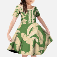 Hawaii Pua Kenikeni Lei Family Matching Short Sleeve Bodycon Dress and Hawaiian Shirt With Lau Maia Green LT05 Daughter's Dress Green - Polynesian Pride
