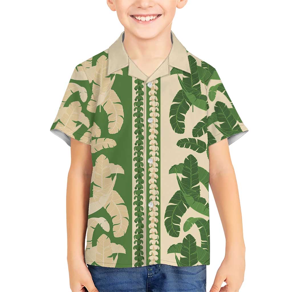 Hawaii Pua Kenikeni Lei Family Matching Short Sleeve Bodycon Dress and Hawaiian Shirt With Lau Maia Green LT05 Son's Shirt Green - Polynesian Pride