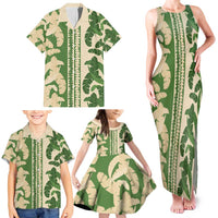Hawaii Pua Kenikeni Lei Family Matching Tank Maxi Dress and Hawaiian Shirt With Lau Maia Green LT05 - Polynesian Pride