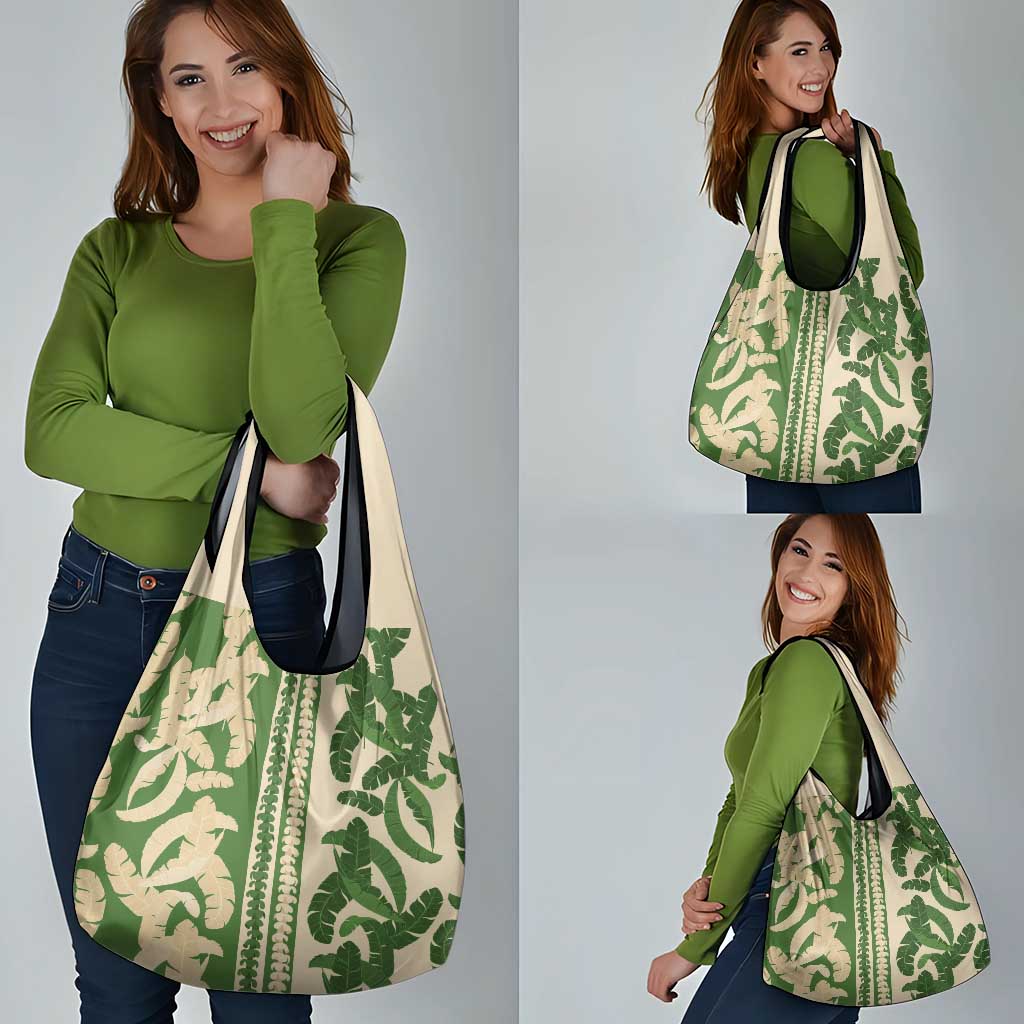 Hawaii Pua Kenikeni Lei Grocery Bag With Lau Maia Green
