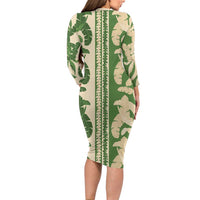 Hawaii Pua Kenikeni Lei Long Sleeve Bodycon Dress With Lau Maia Green LT05 - Polynesian Pride